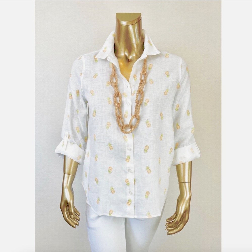 *NWT CLOSING SALE - CHICO'S $99 NO-IRON SIZE-0 100% LINEN ROLL TAB SHIRT (S)